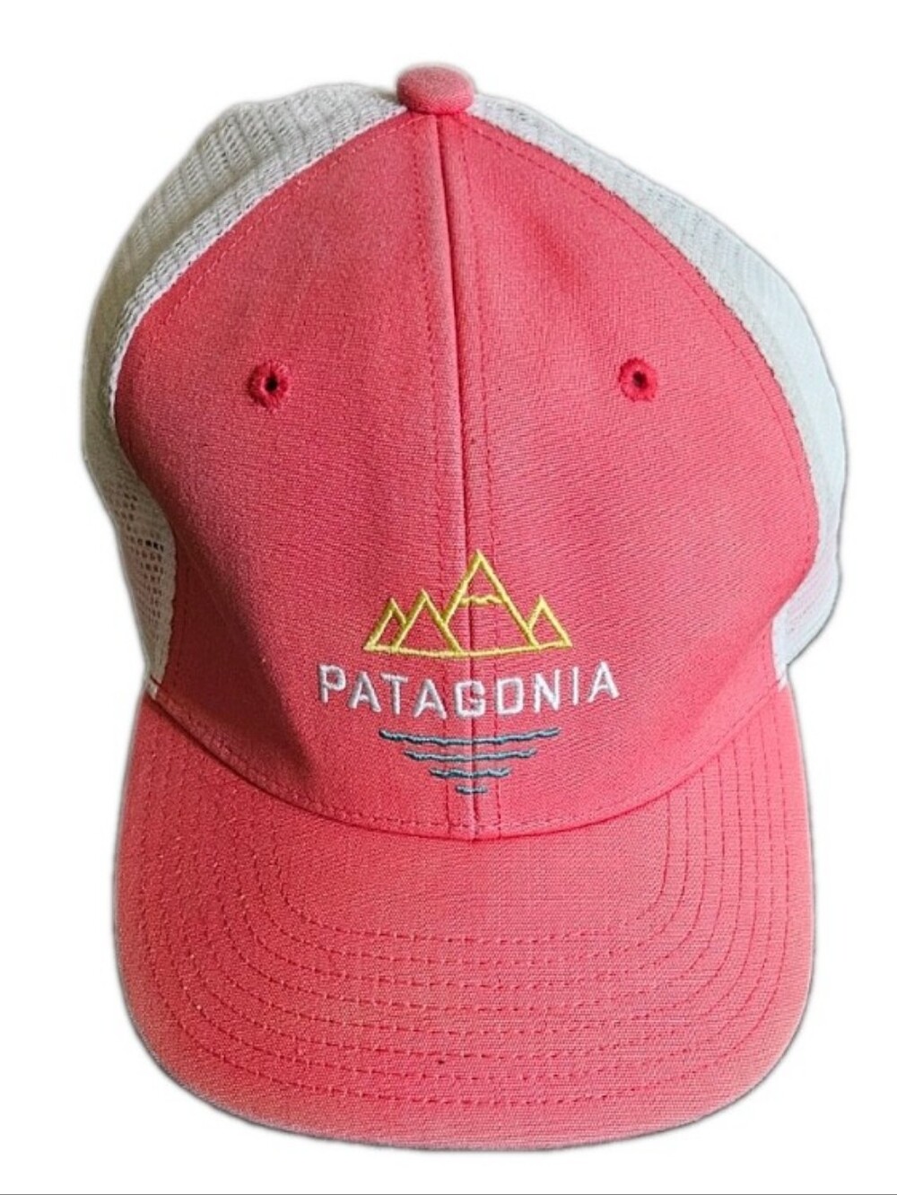 Patagonia P-6 Logo Trucker Hat Pink Brim White Mesh Snap Back One Size EUC